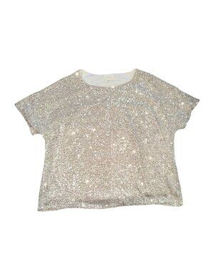 Melloday Womens Batwing Sleeve Short Sleeve Sequin Blouse-Champagne-L-GUC